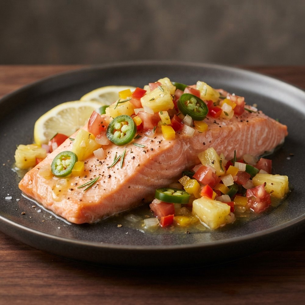 Salmon Topped with Pineapple-Jalapeño Salsa