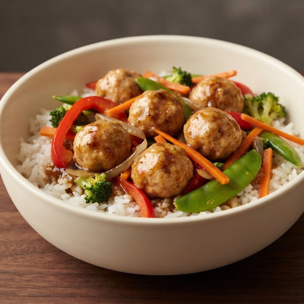 Ginger-Garlic Chicken Meatball Rice Bowls