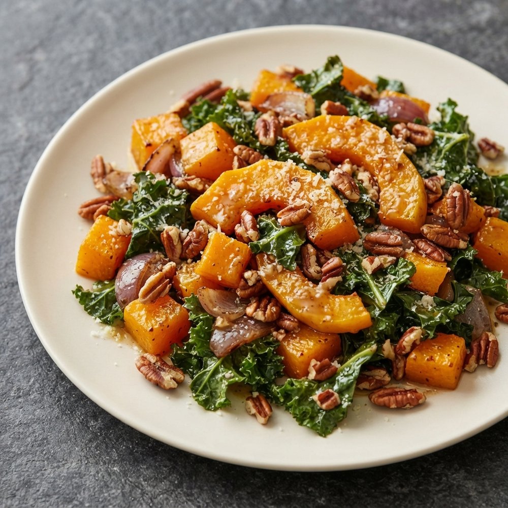 Roasted Butternut Squash and Kale Salad with Maple-Dijon Vinaigrette