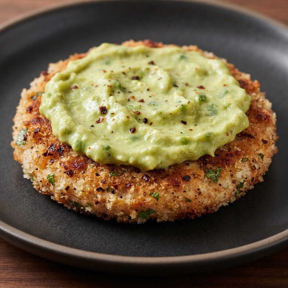 Chipotle Chicken Patties with Avocado–Sour Cream Spread