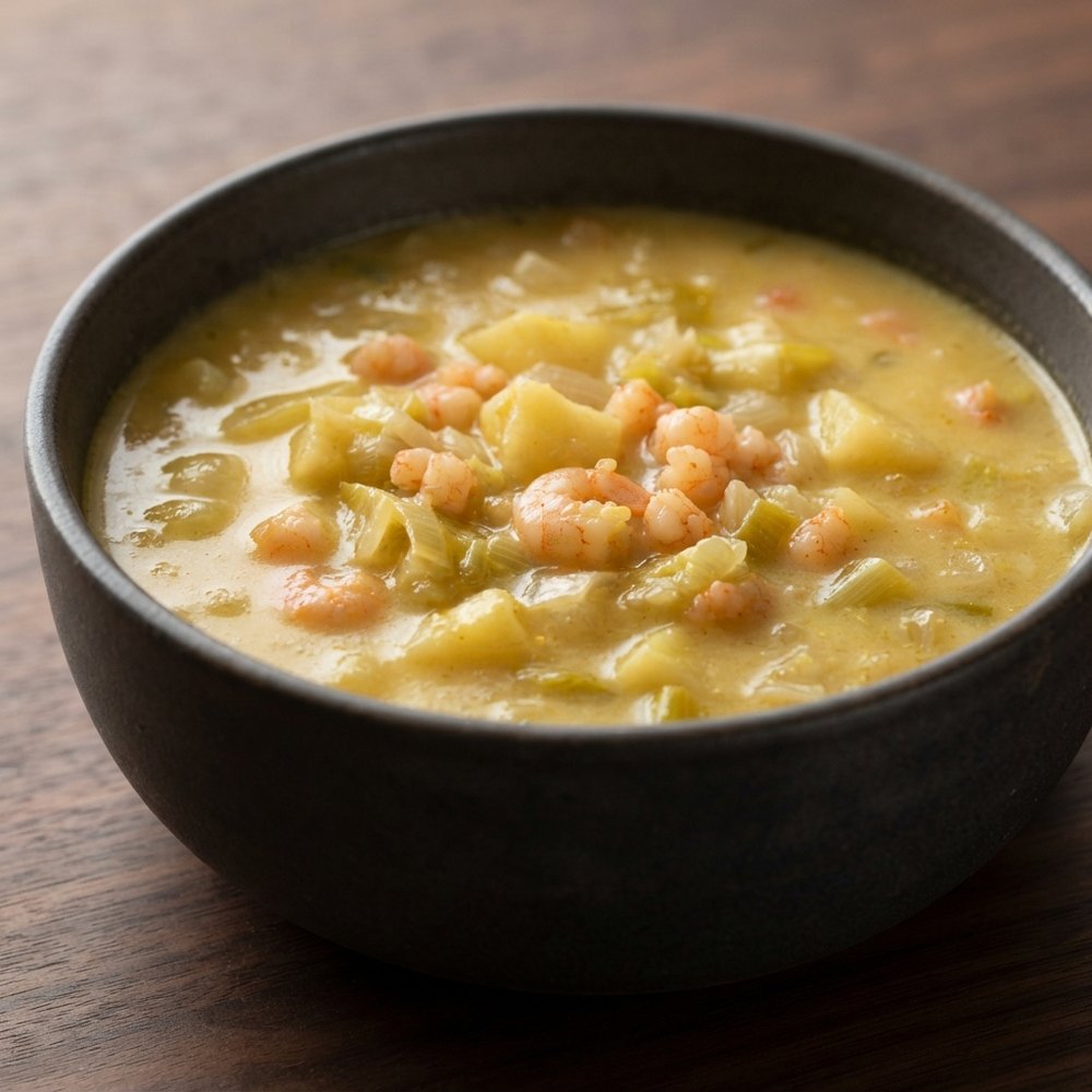 Creamy Potato-Leek Soup with Shrimp