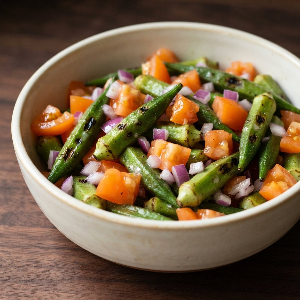 Charred Okra and Tomato Salad