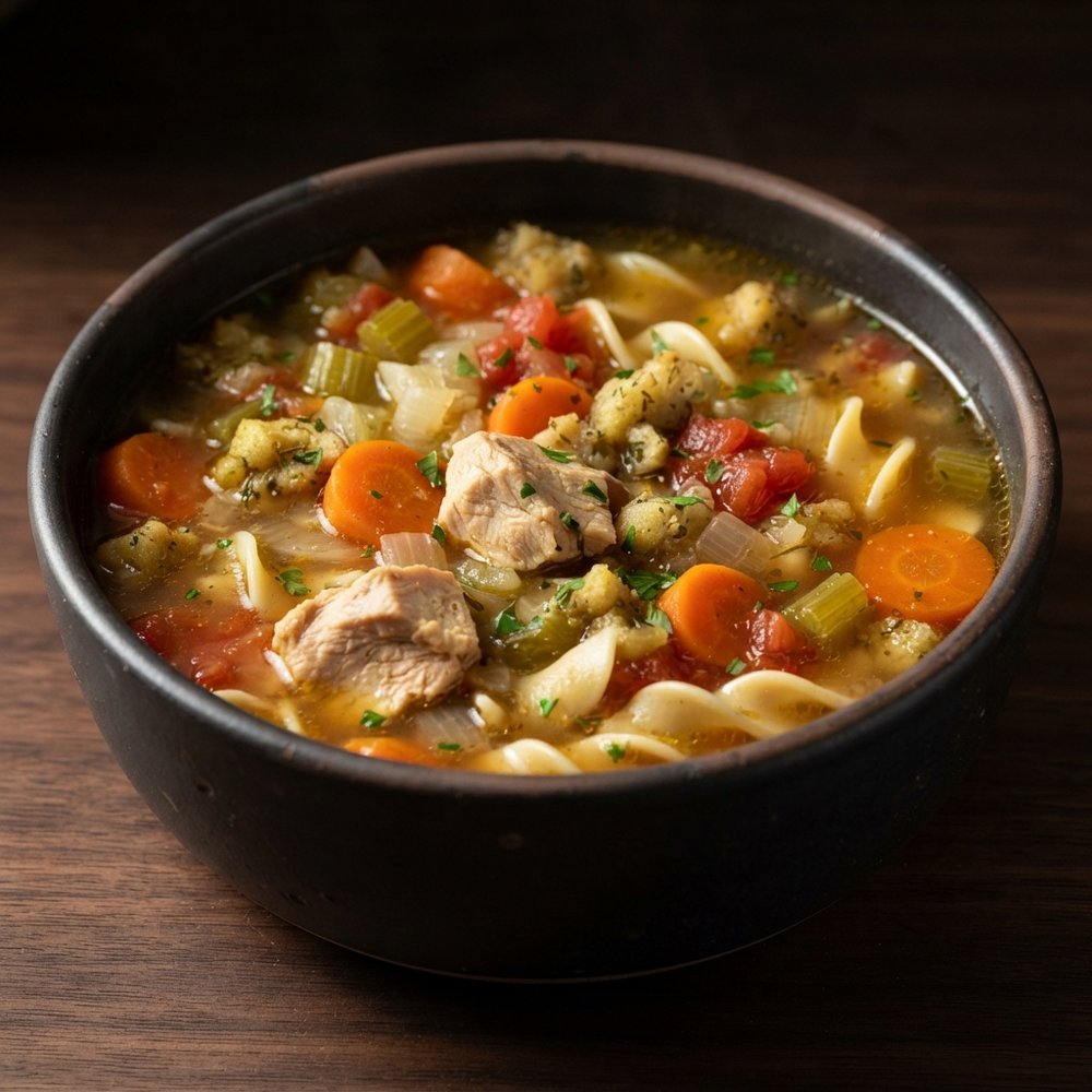 Leftover Turkey and Stuffing Noodle Soup