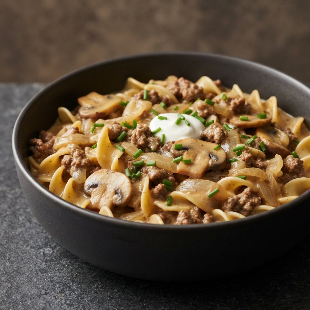 One-Pan Ground Beef Stroganoff with Noodles