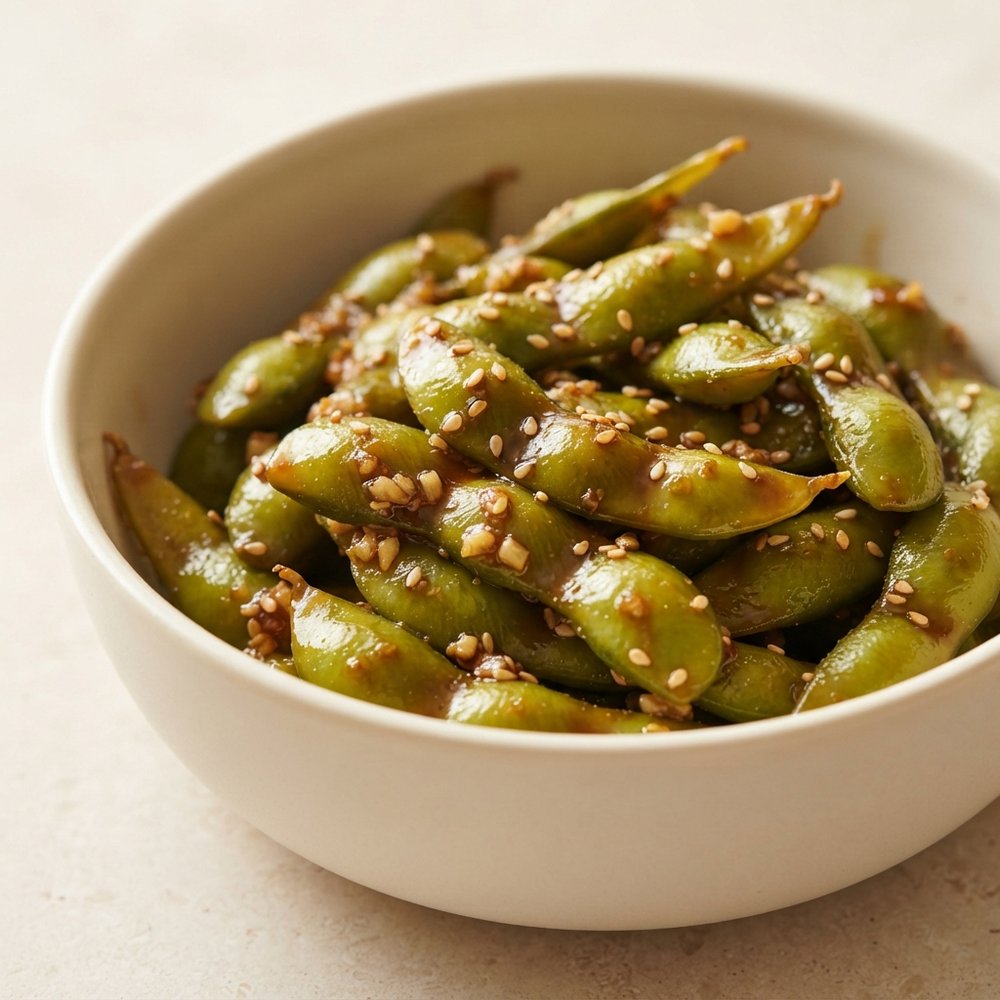 Teriyaki-Garlic Edamame Pods