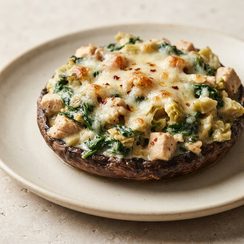 Chicken, Artichoke, and Spinach-Stuffed Portobellos