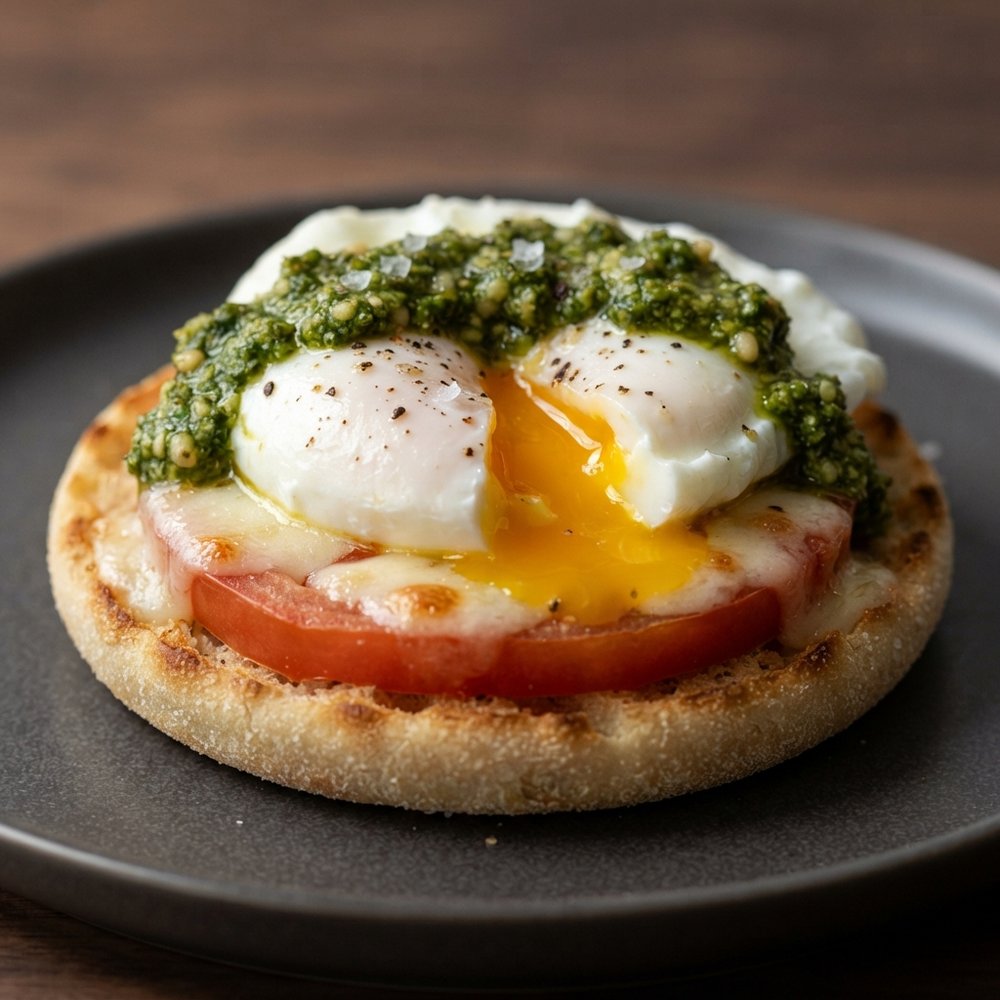 Caprese Poached Eggs on English Muffins