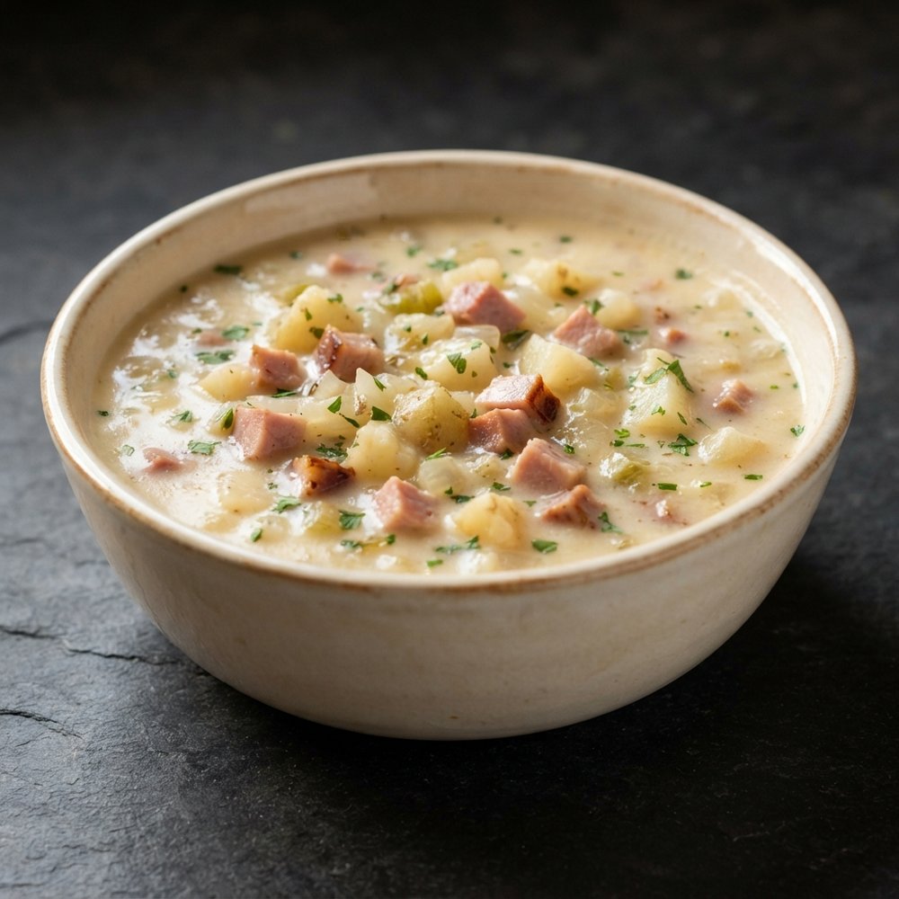 Slow-Cooked Creamy Potato Soup with Ham