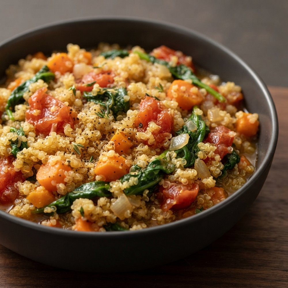 Quinoa Pilaf with Carrot, Tomato, and Spinach