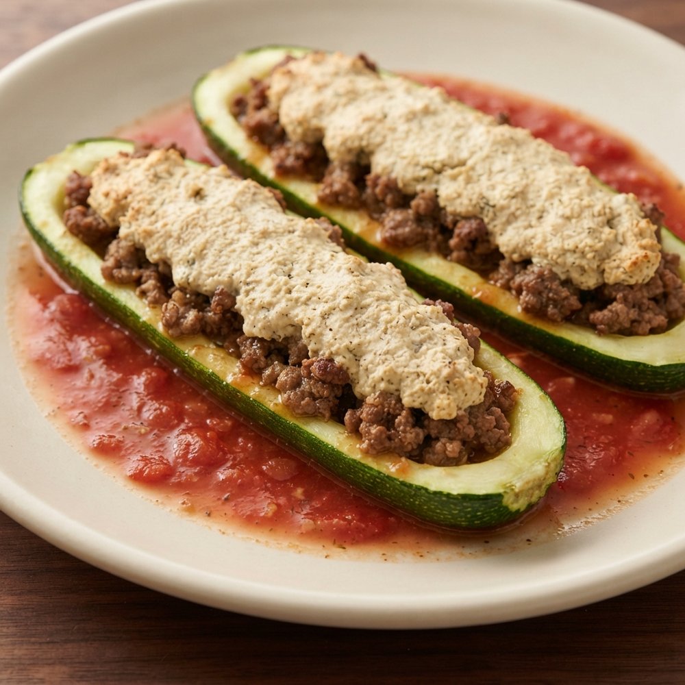 Beef-and-Goat Cheese Stuffed Zucchini Boats