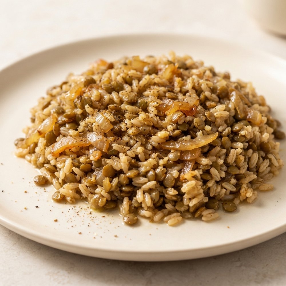 Brown Rice and Lentil Mujadara