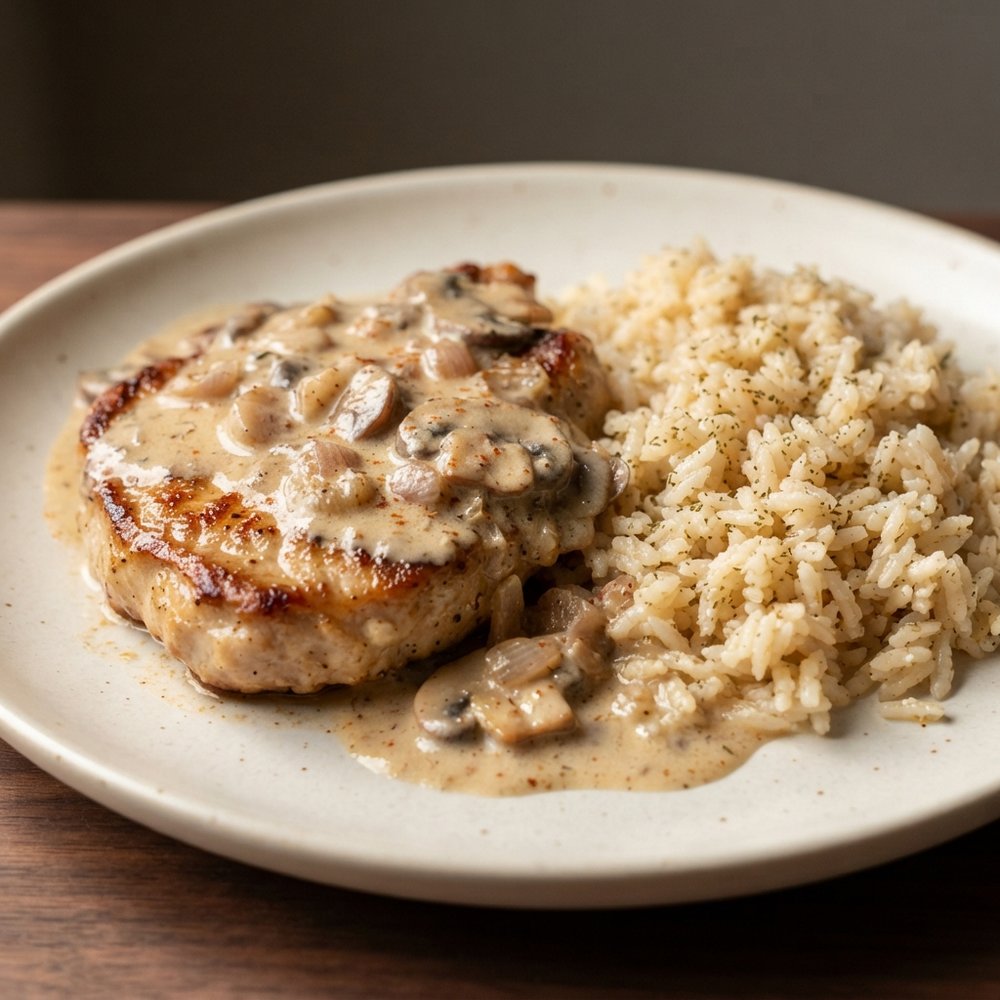 Ranch Mushroom Pork Chops with Rice