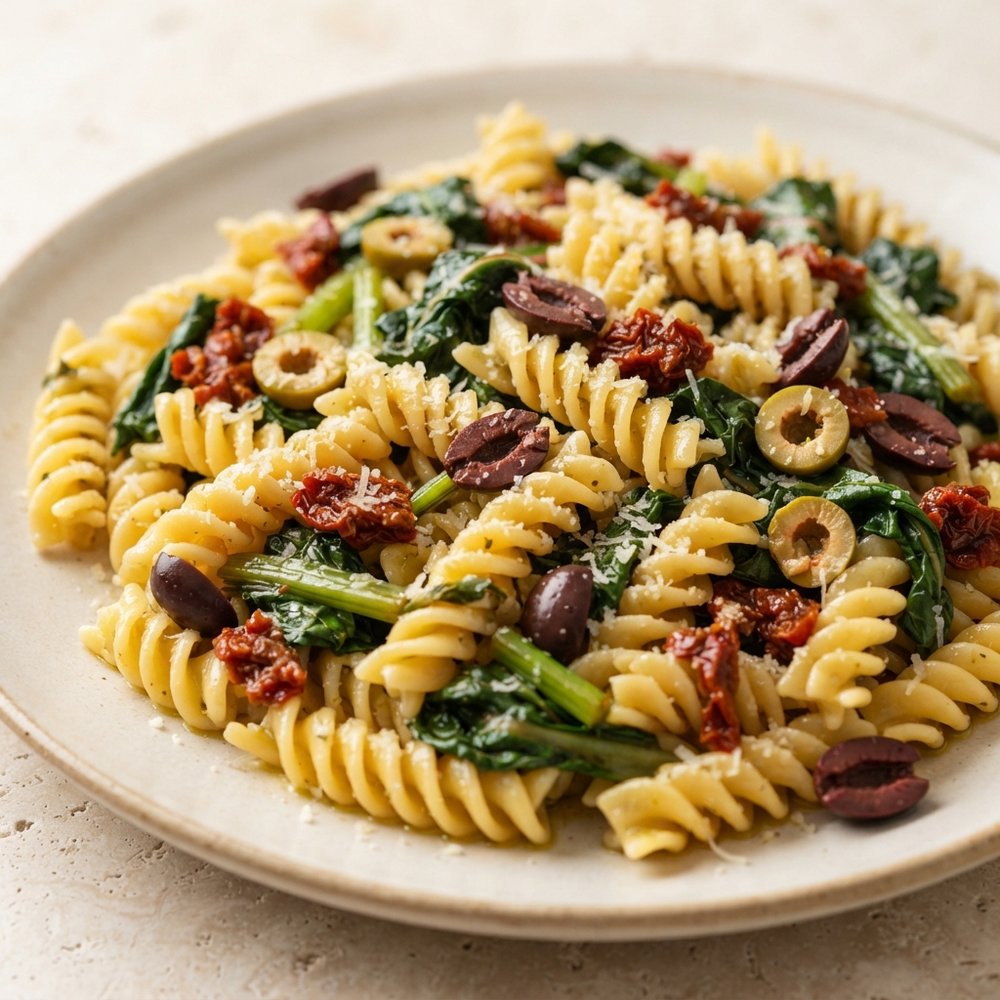 Pasta alla Mediterranea with Swiss Chard