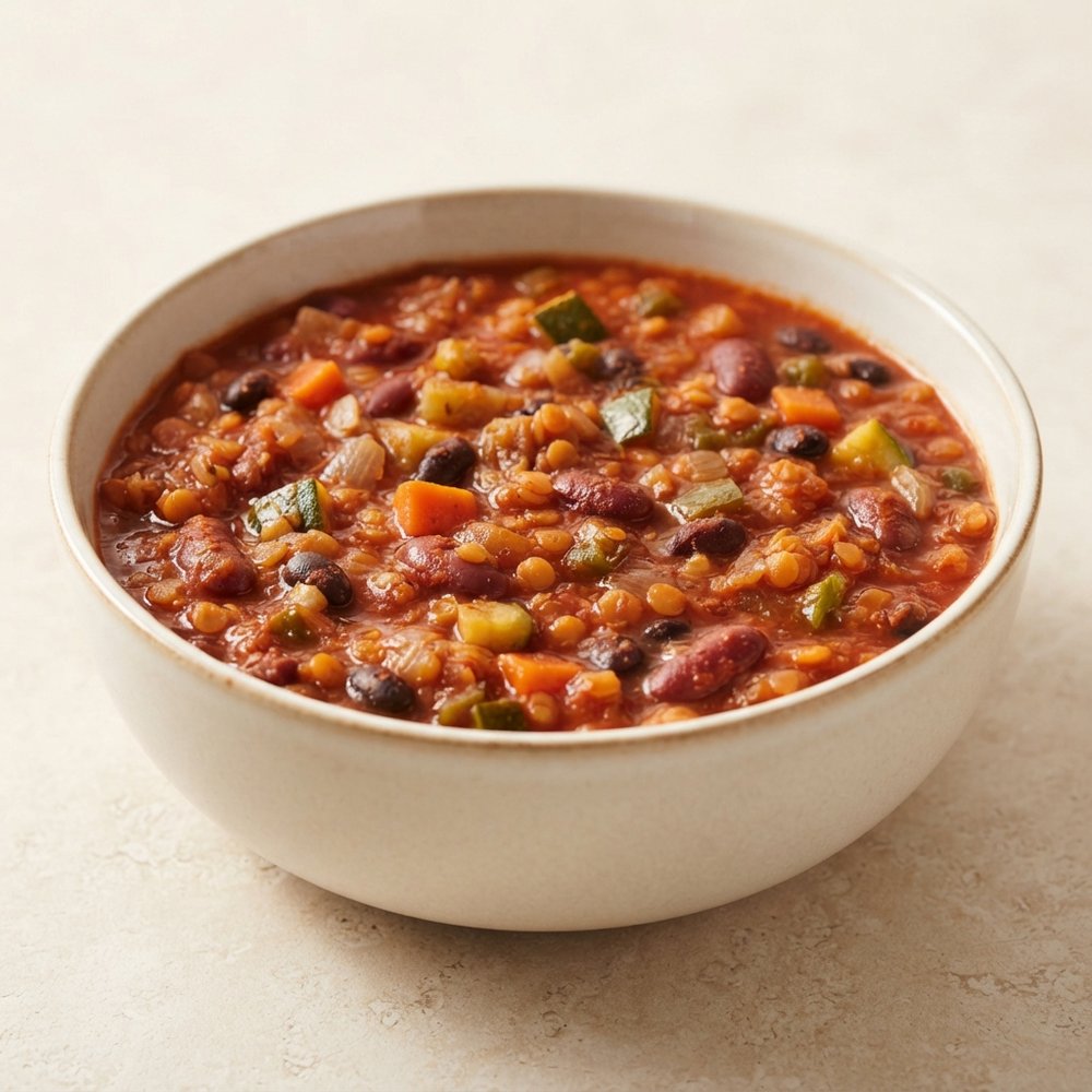 Hearty Red Lentil Veggie Chili
