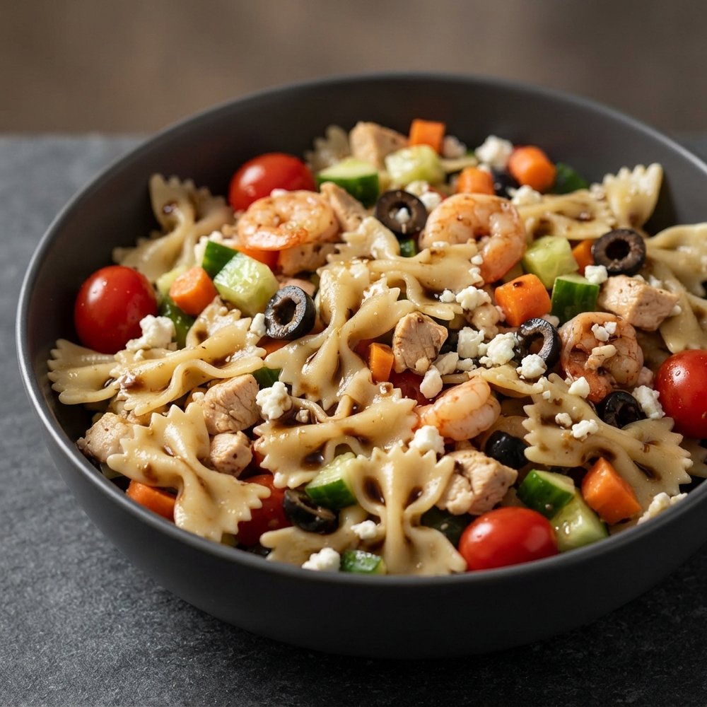 Bright Feta & Shrimp Bowtie Pasta Salad