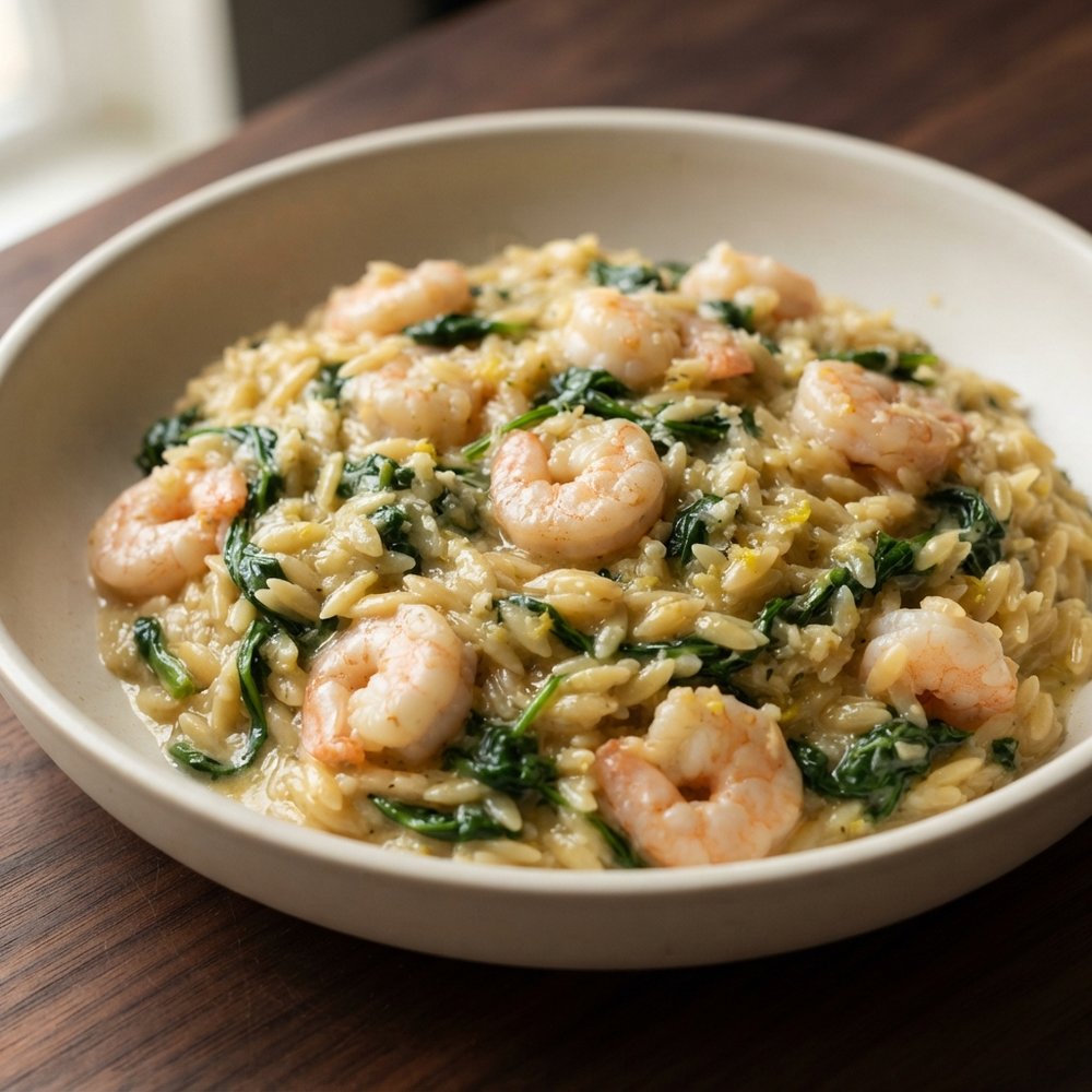Skillet Lemon-Garlic Shrimp Orzo