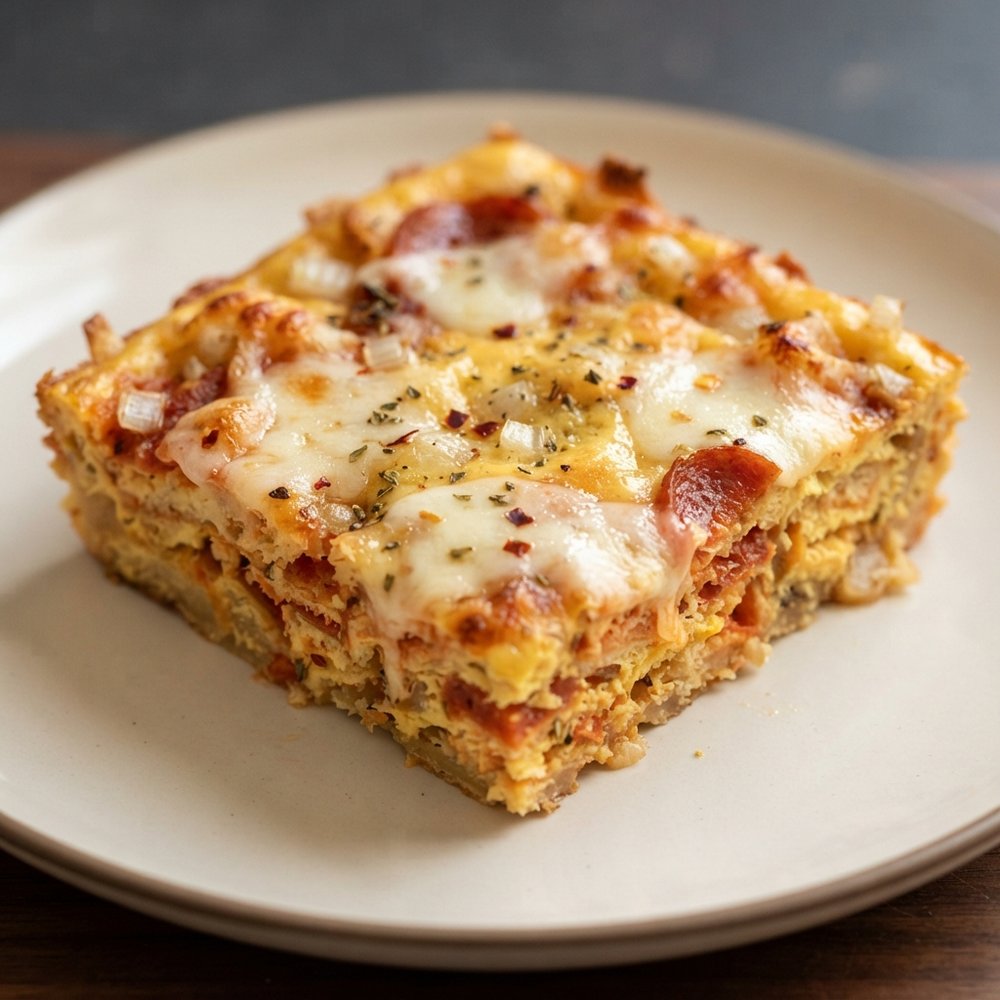 Breakfast Casserole with Leftover Pizza