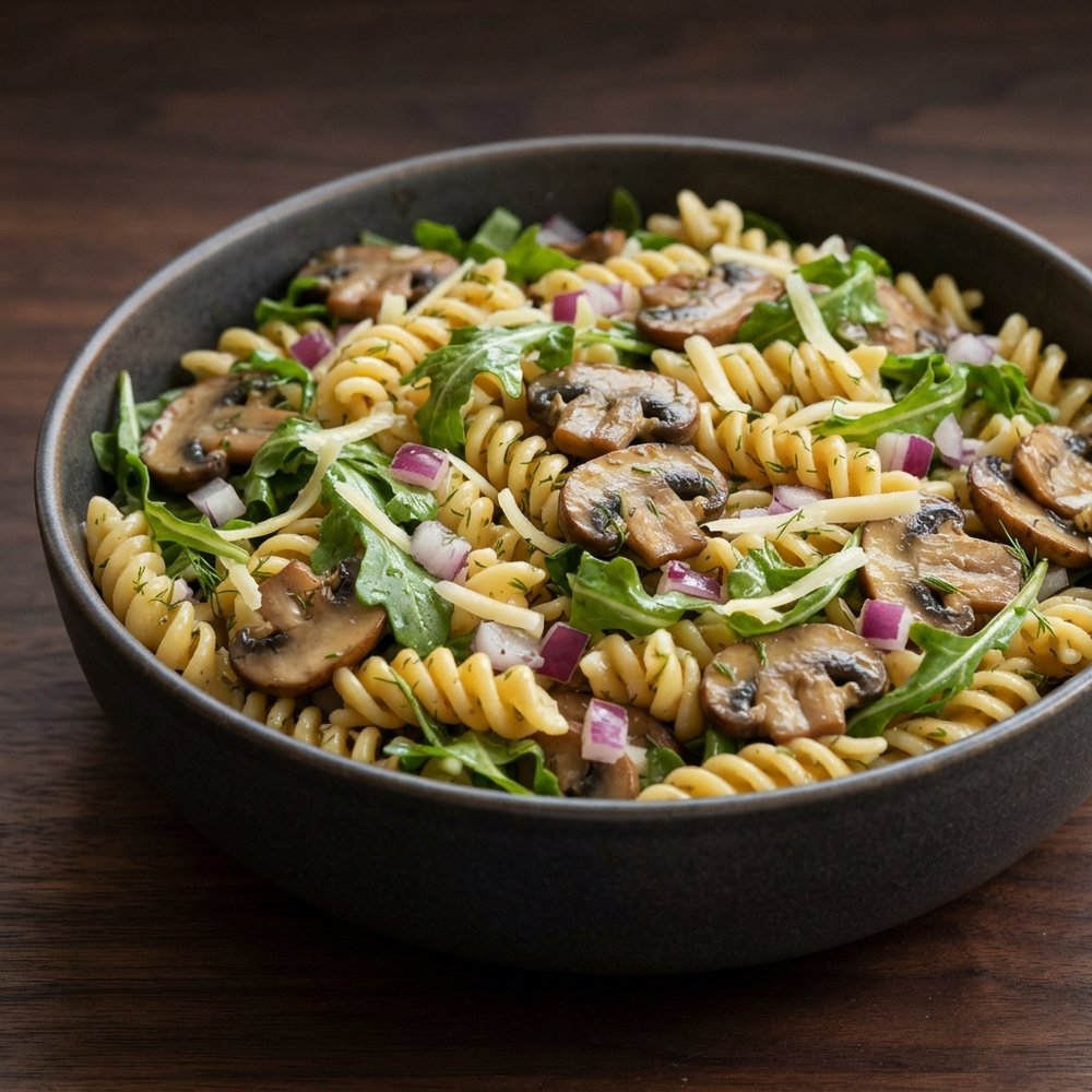 Mushroom and Gruyère Fusilli Pasta Salad