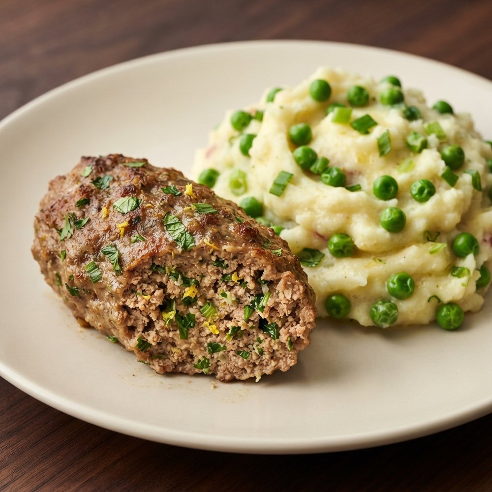 Spring Meatloaf with Baby Red Mash and Peas