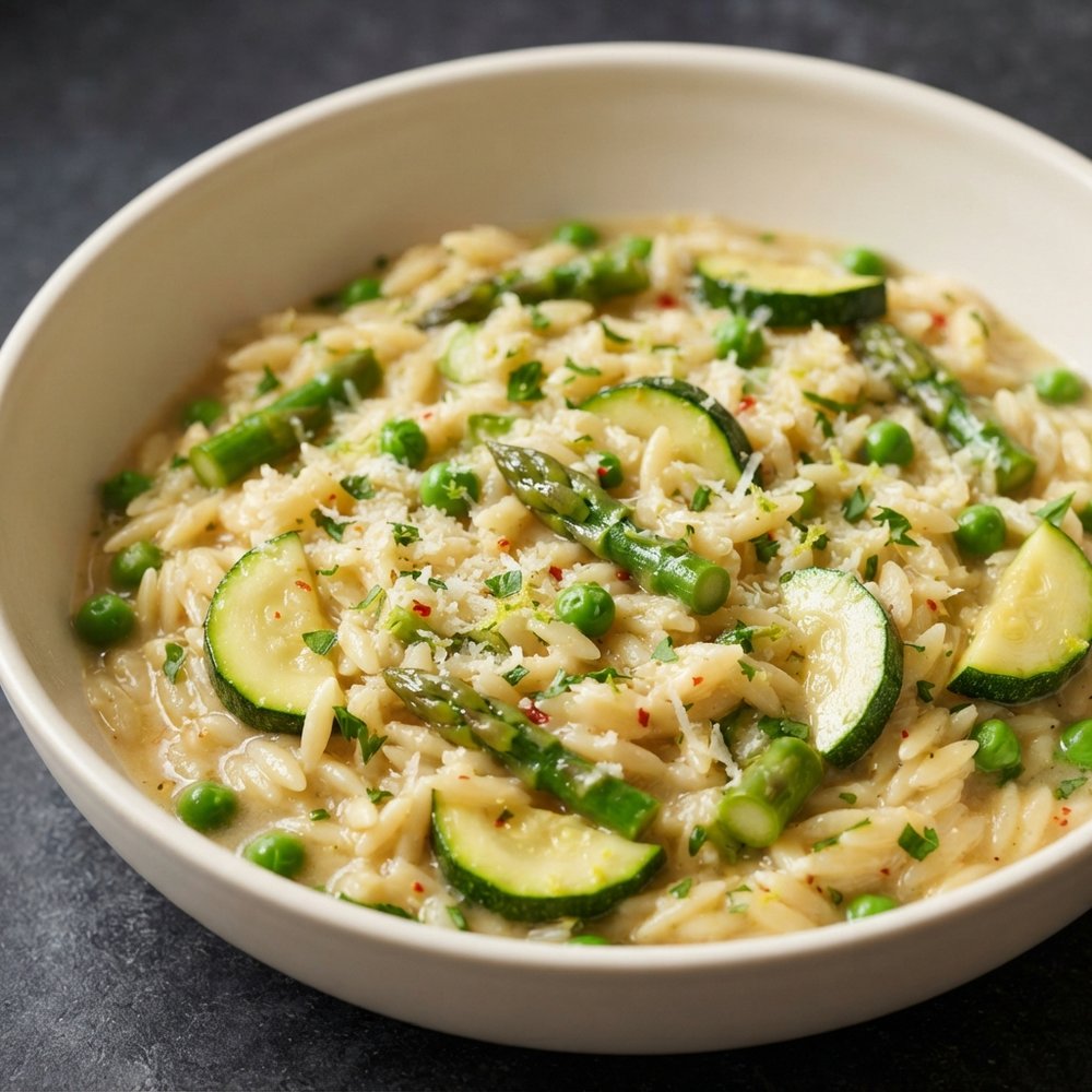Orzo “Risotto” with Zucchini and Asparagus