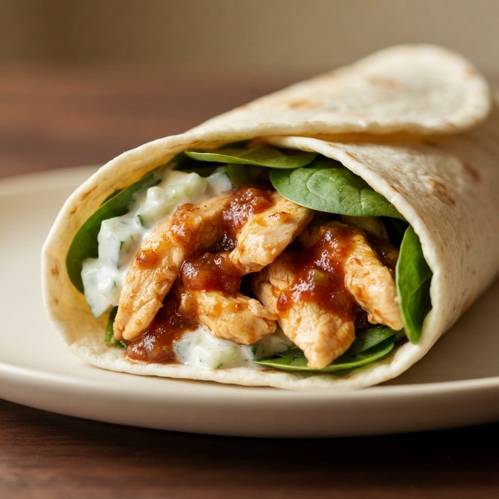 Sweet-and-Heat Chicken Wraps with Cucumber Mayo