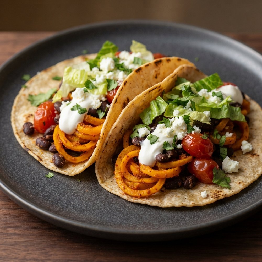 Black Bean Tacos with Butternut Squash Spirals