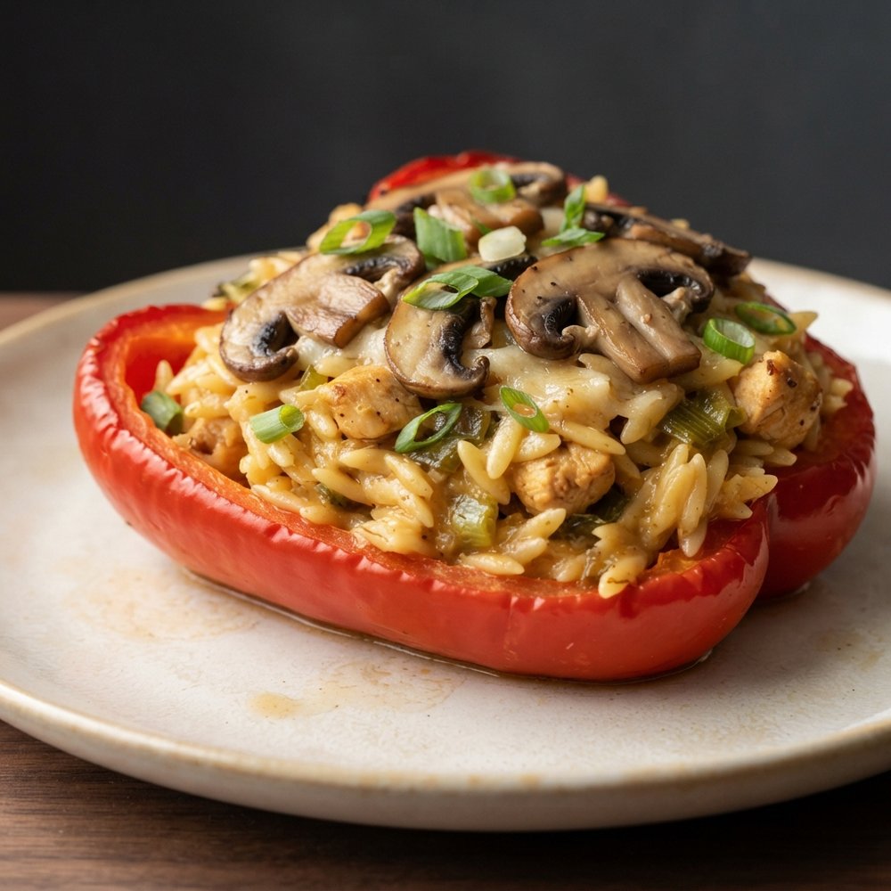 Chicken and Orzo–Stuffed Bell Peppers