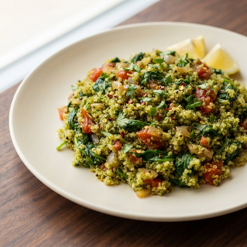 Fiery Quinoa and Spinach Pilaf (Pulao)