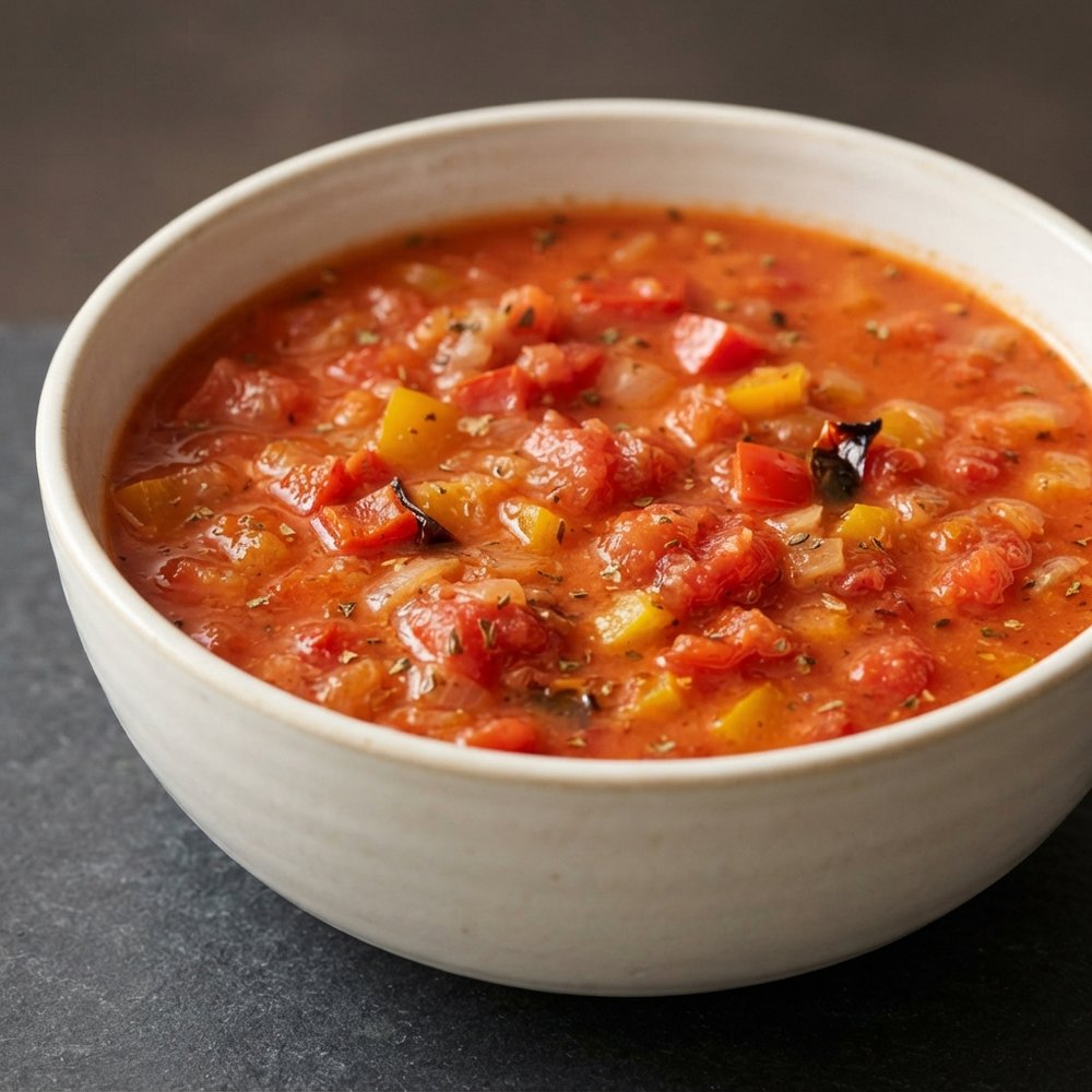 Sweet, Hearty Tomato Soup with Peppers