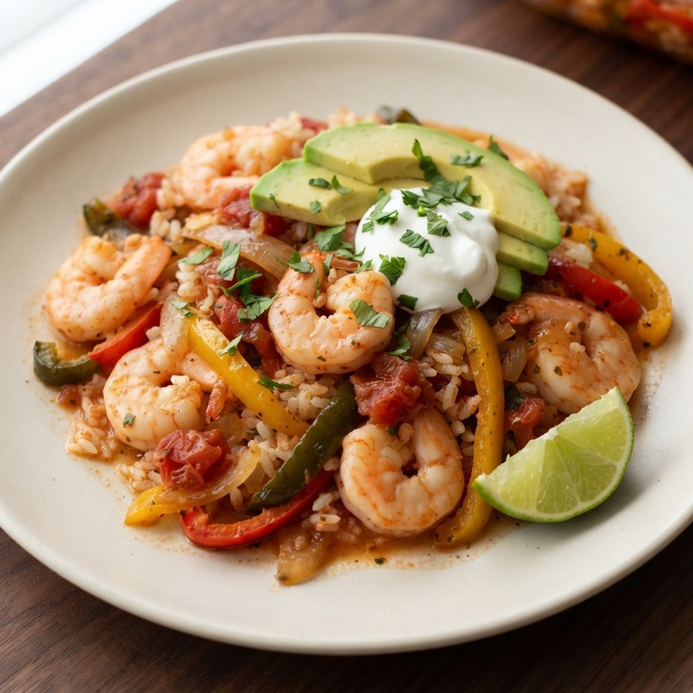 Tex-Mex Shrimp and Pepper Rice Bake