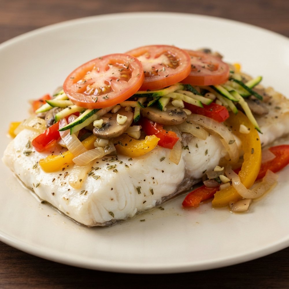 Vegetable-Topped Halibut Steaks