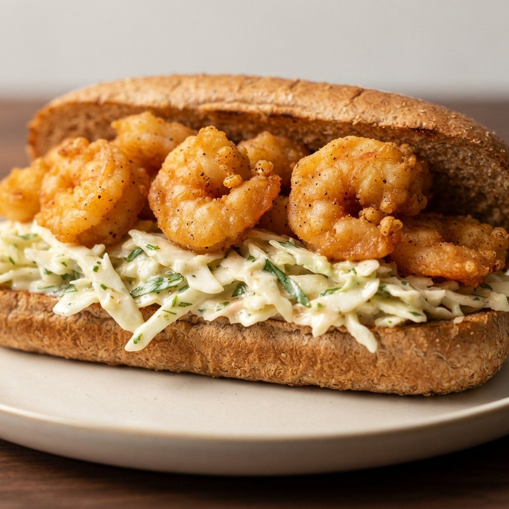 Air-Fryer Shrimp Po’ Boy with Herbed Slaw