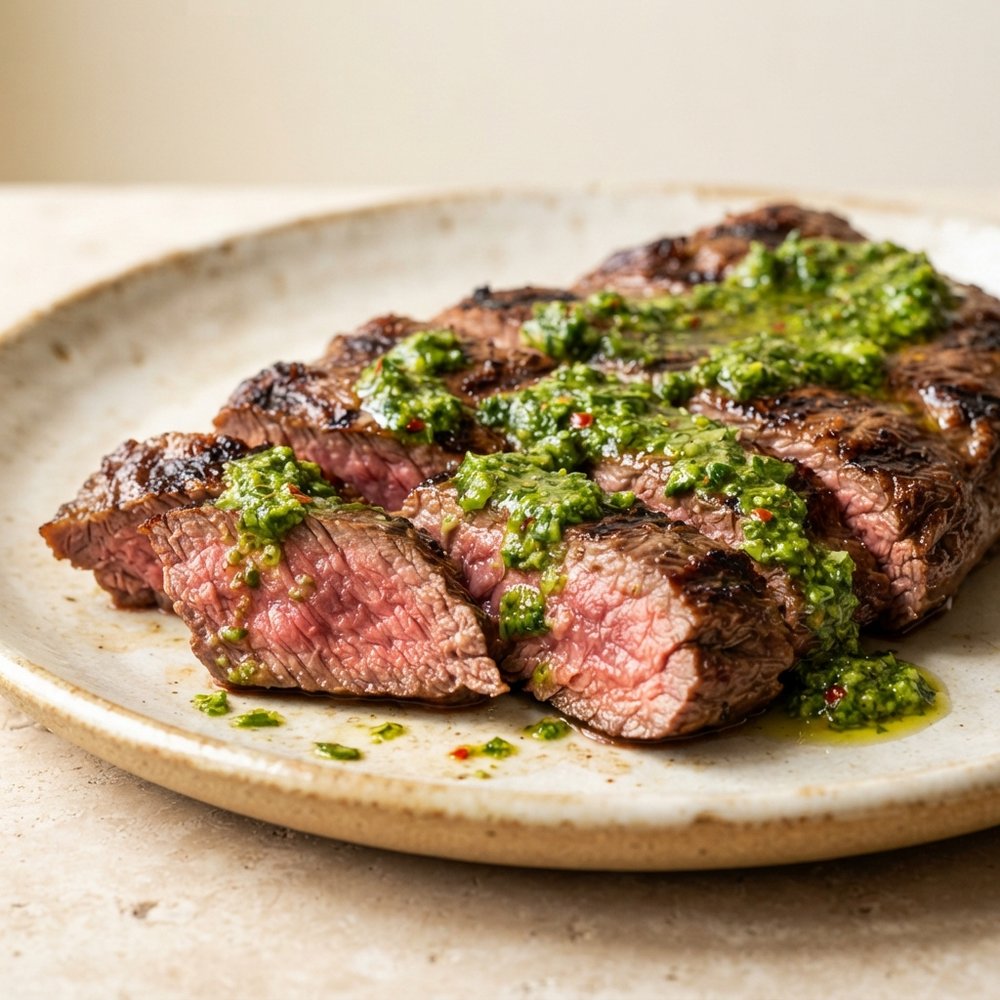 Flat Iron Steak with Lemon-Basil Pesto