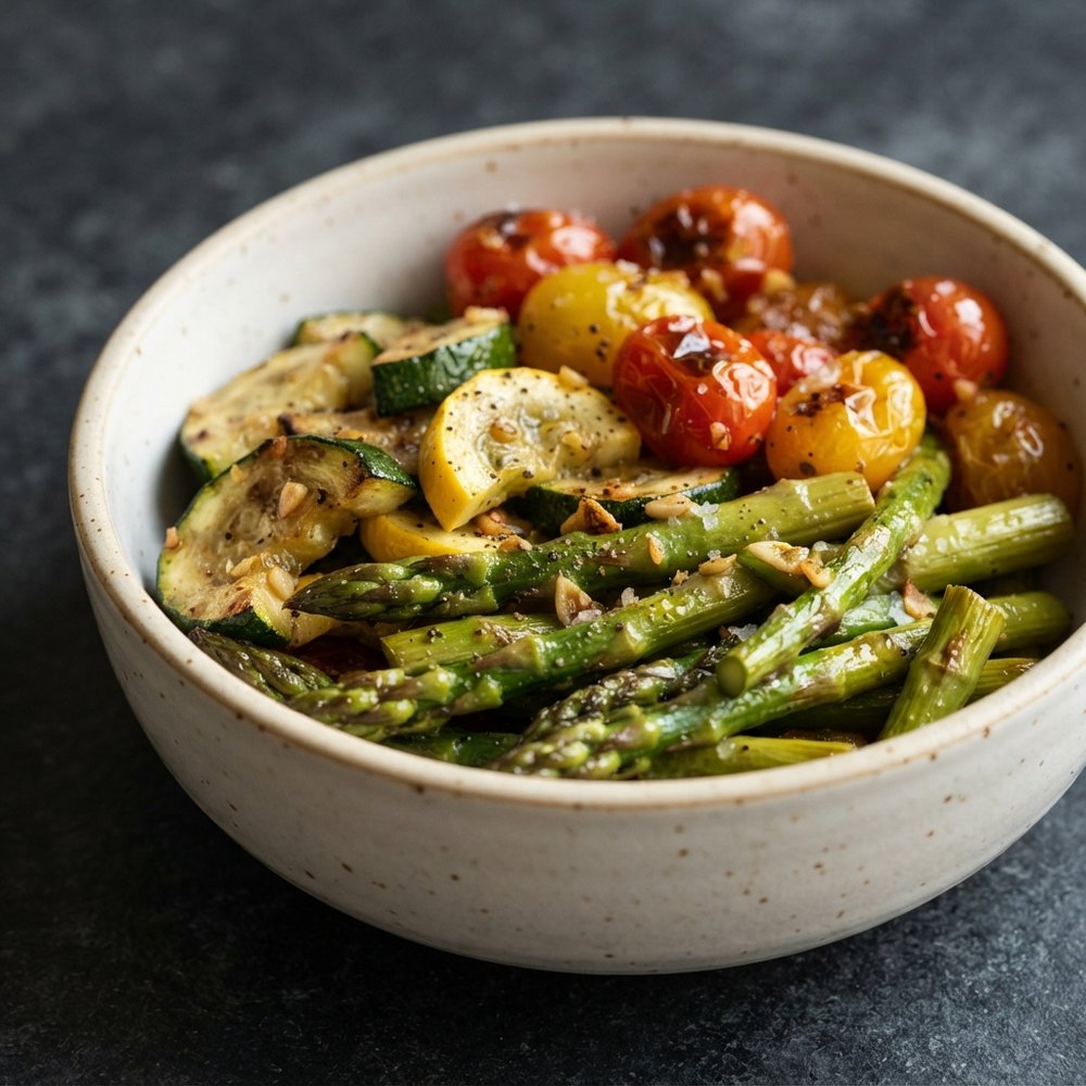 Roasted Asparagus, Zucchini, and Tomatoes