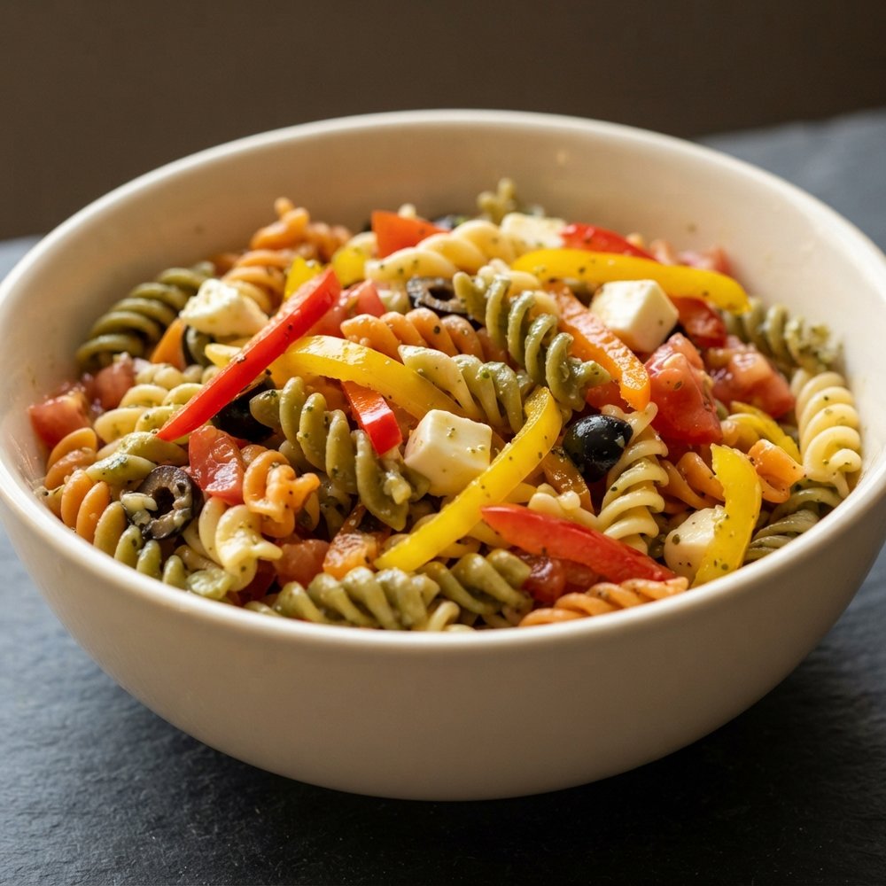 Tri-Color Pasta Salad with Three Bell Peppers