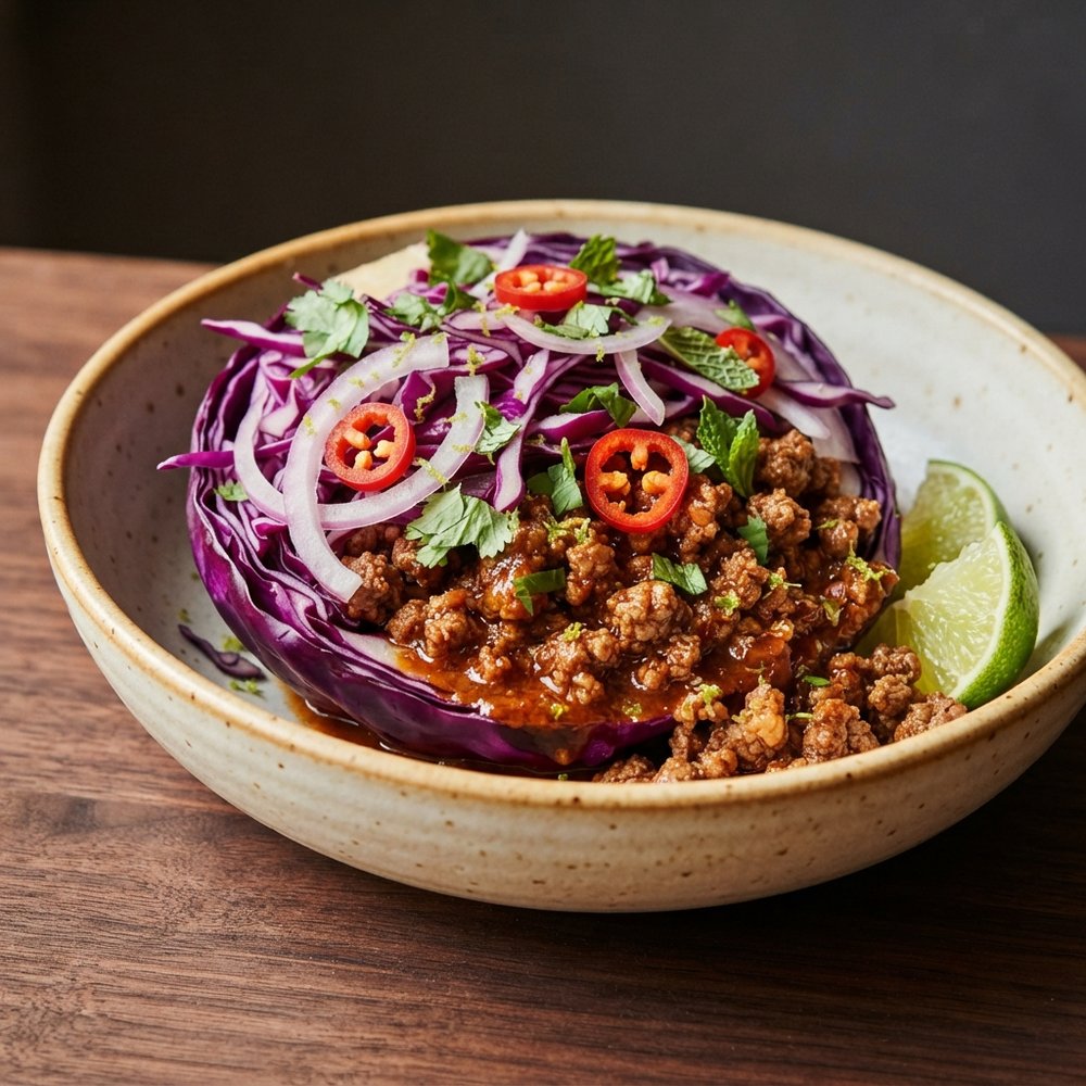 Vietnamese-Style Beef with Red Cabbage Cups