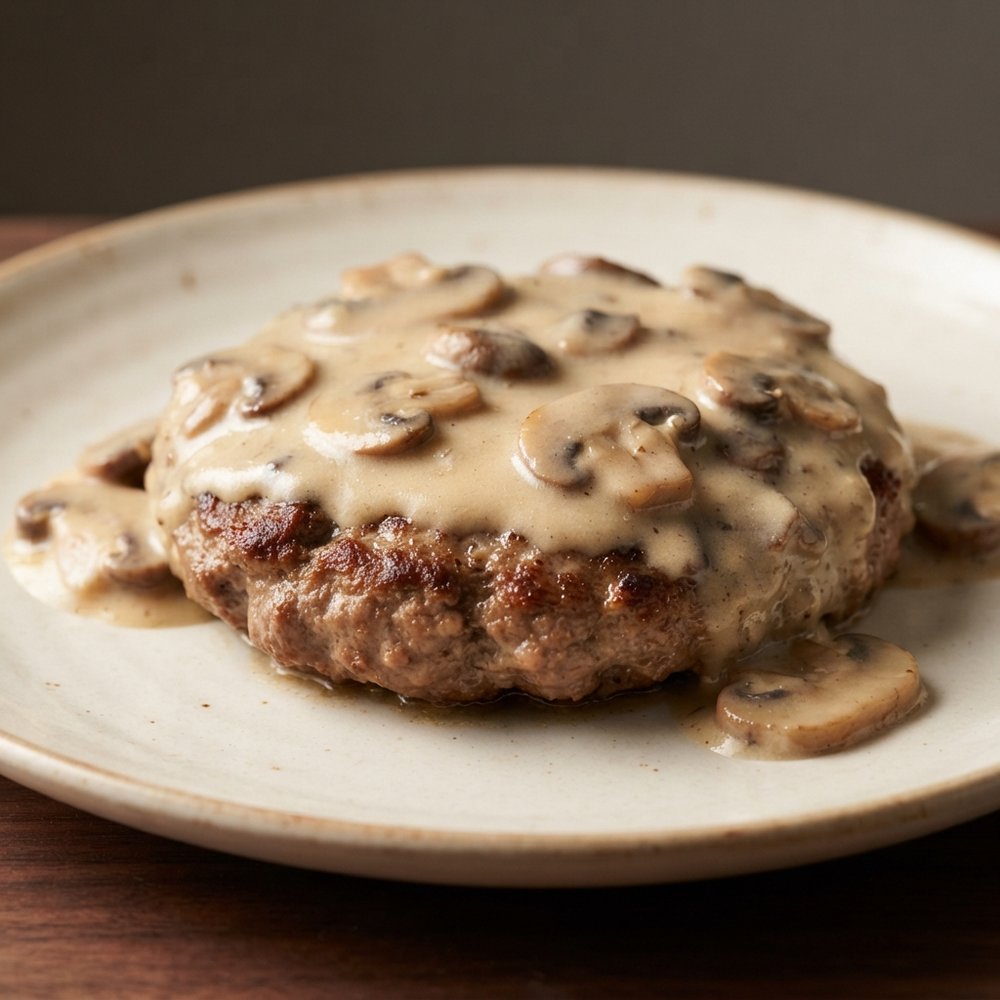 Oven-Baked Hamburger Patties with Mushroom Cream Gravy