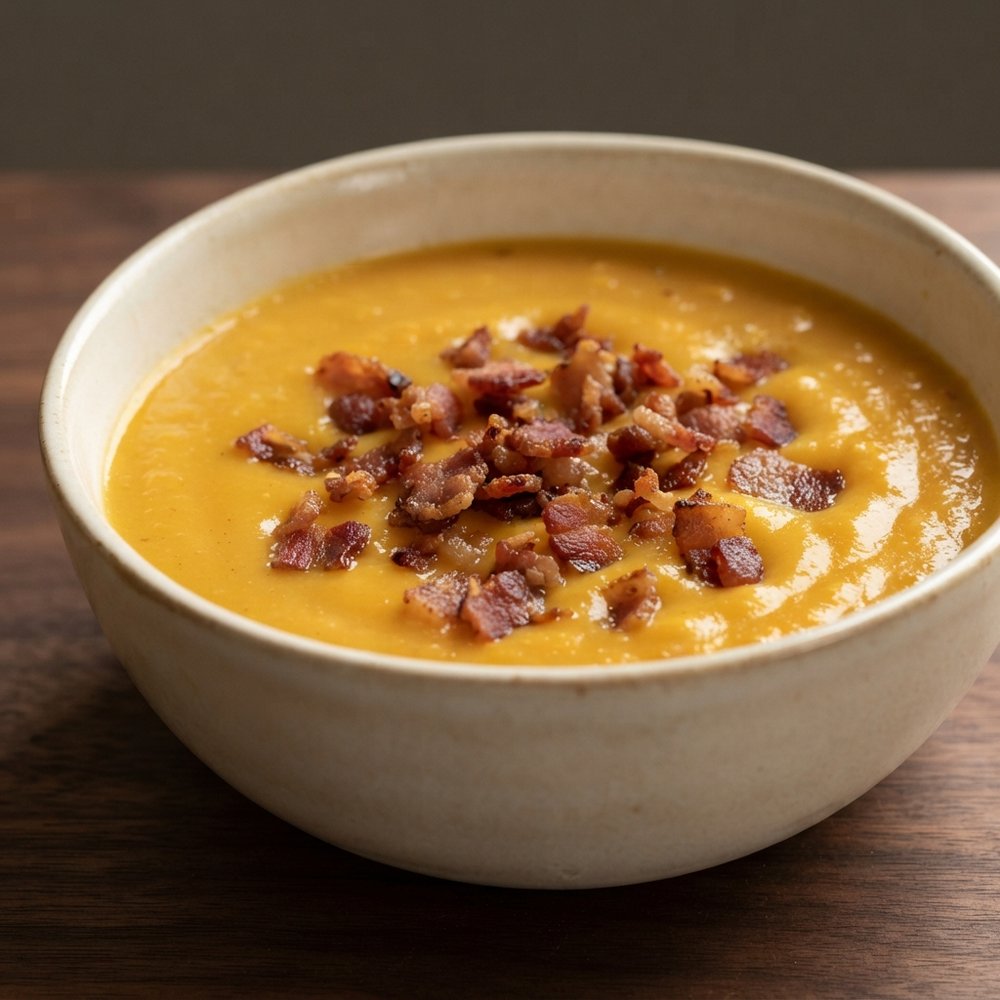 Butternut Squash & Sweet Potato Bisque with Applewood-Smoked Bacon