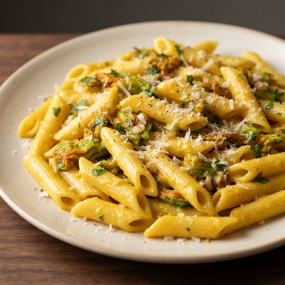 Penne with Zucchini Blossoms (Pasta ai Fiori di Zucca)
