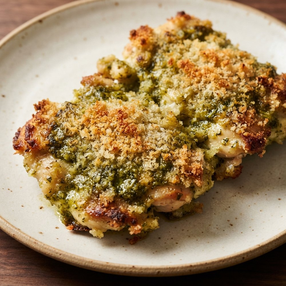 Crispy Oven-Baked Pesto Chicken Thighs