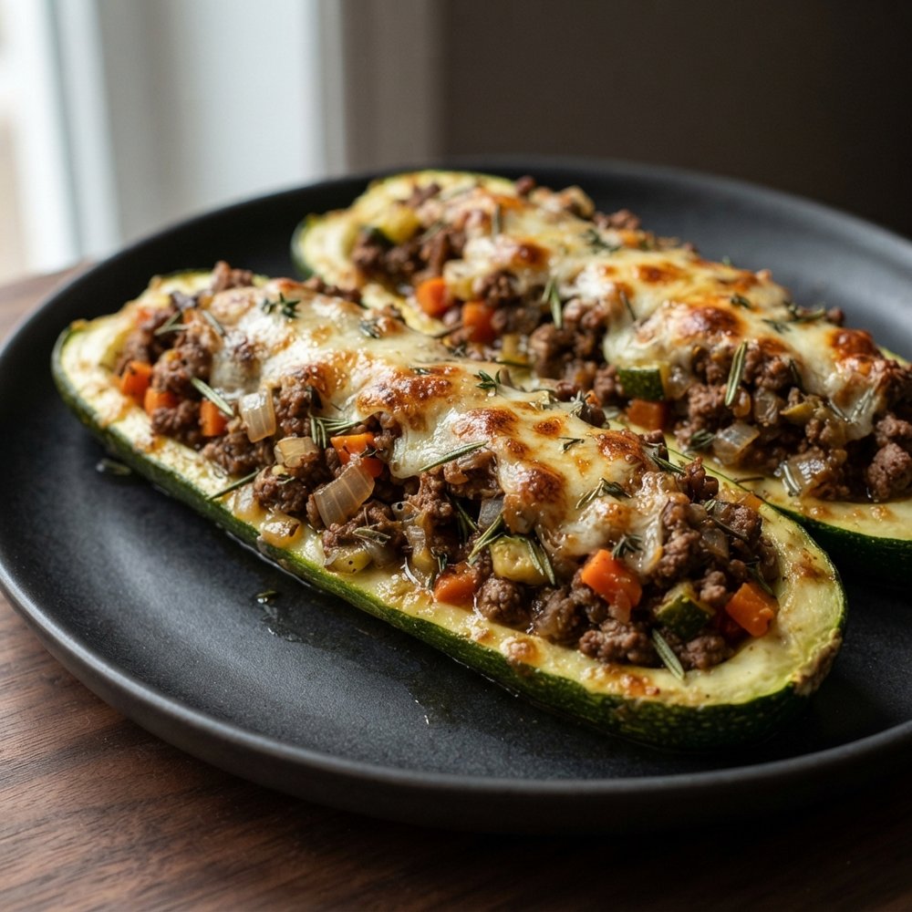 Stuffed Zucchini Boats with Beef and Mozzarella