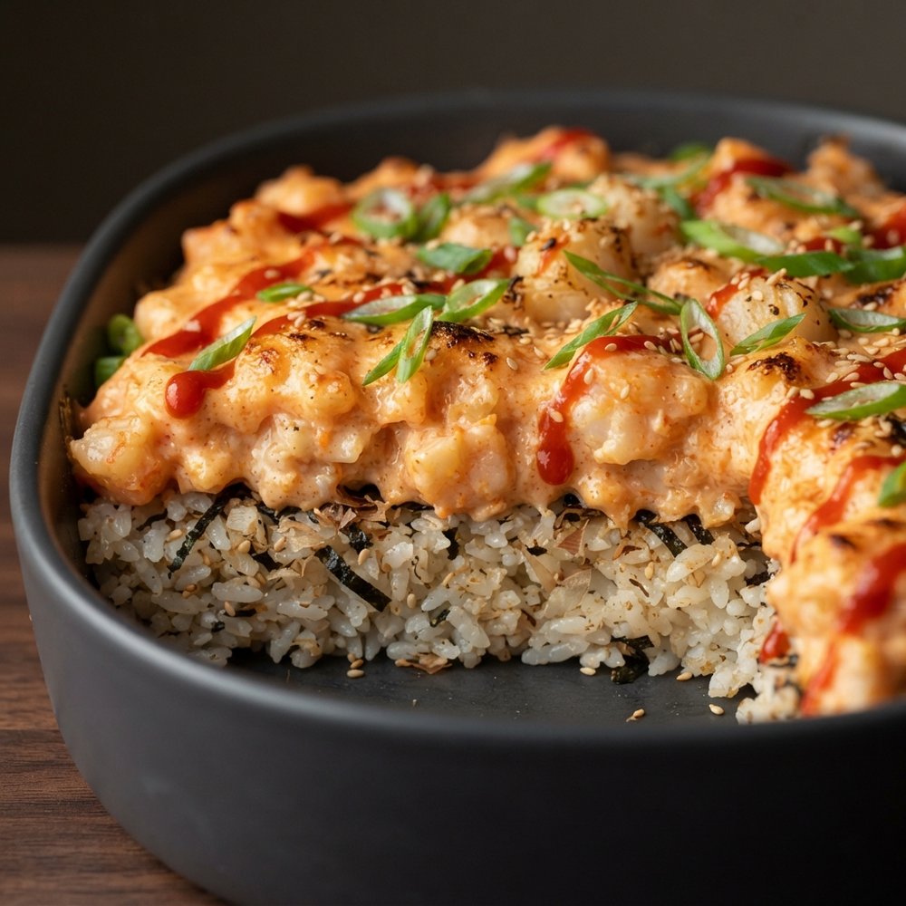 Spicy Seafood Dynamite Rice Bake