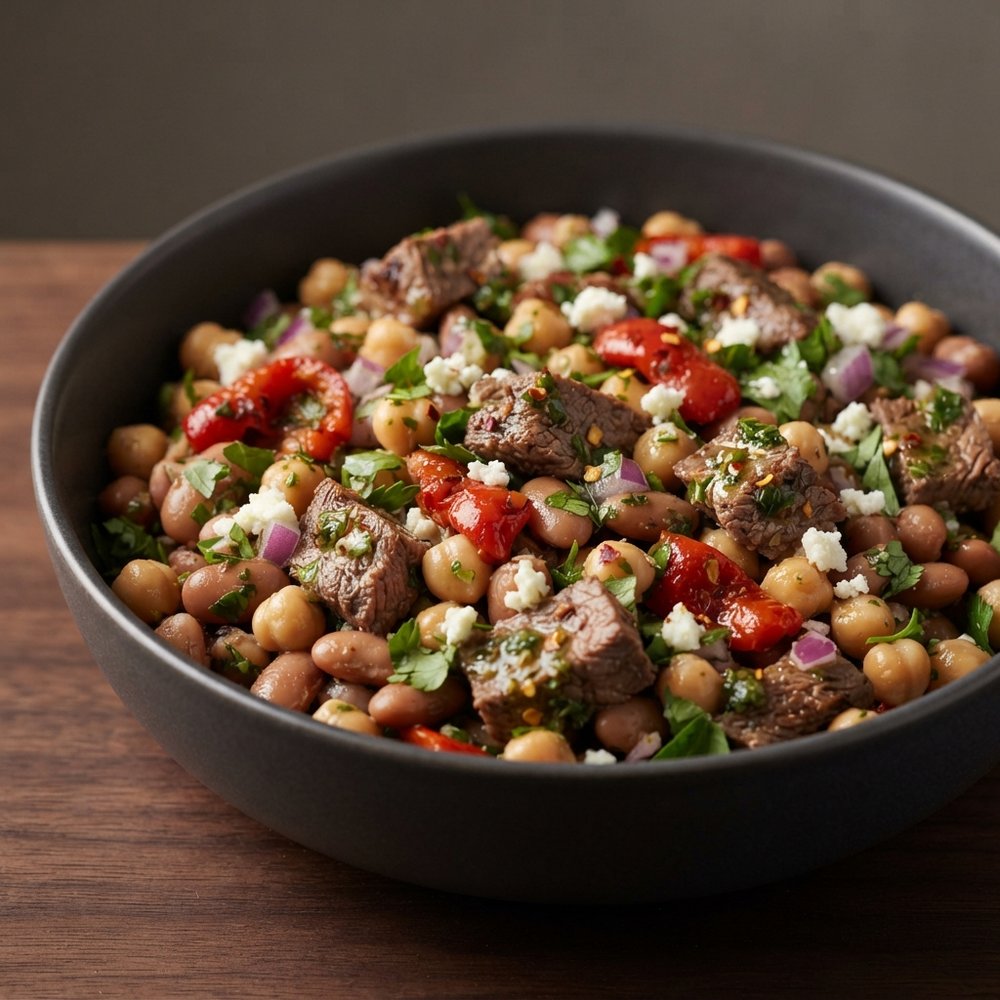 Grilled Flank Steak with Chimichurri Bean Salad