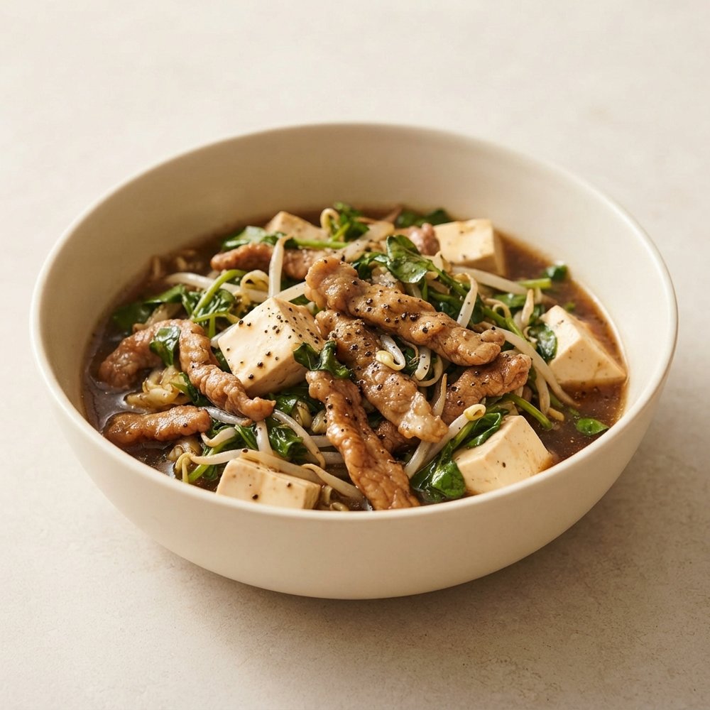 Pork Tofu with Watercress and Bean Sprouts