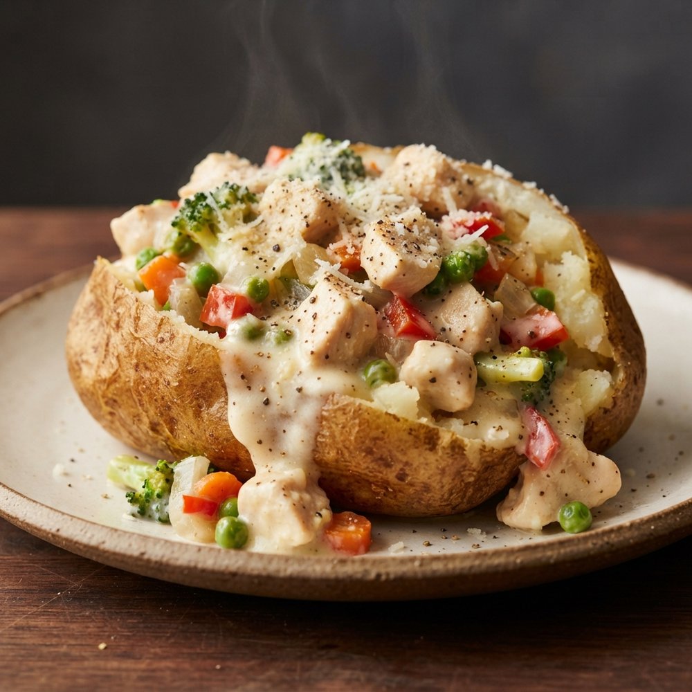 Alfredo Chicken–Stuffed Baked Potatoes