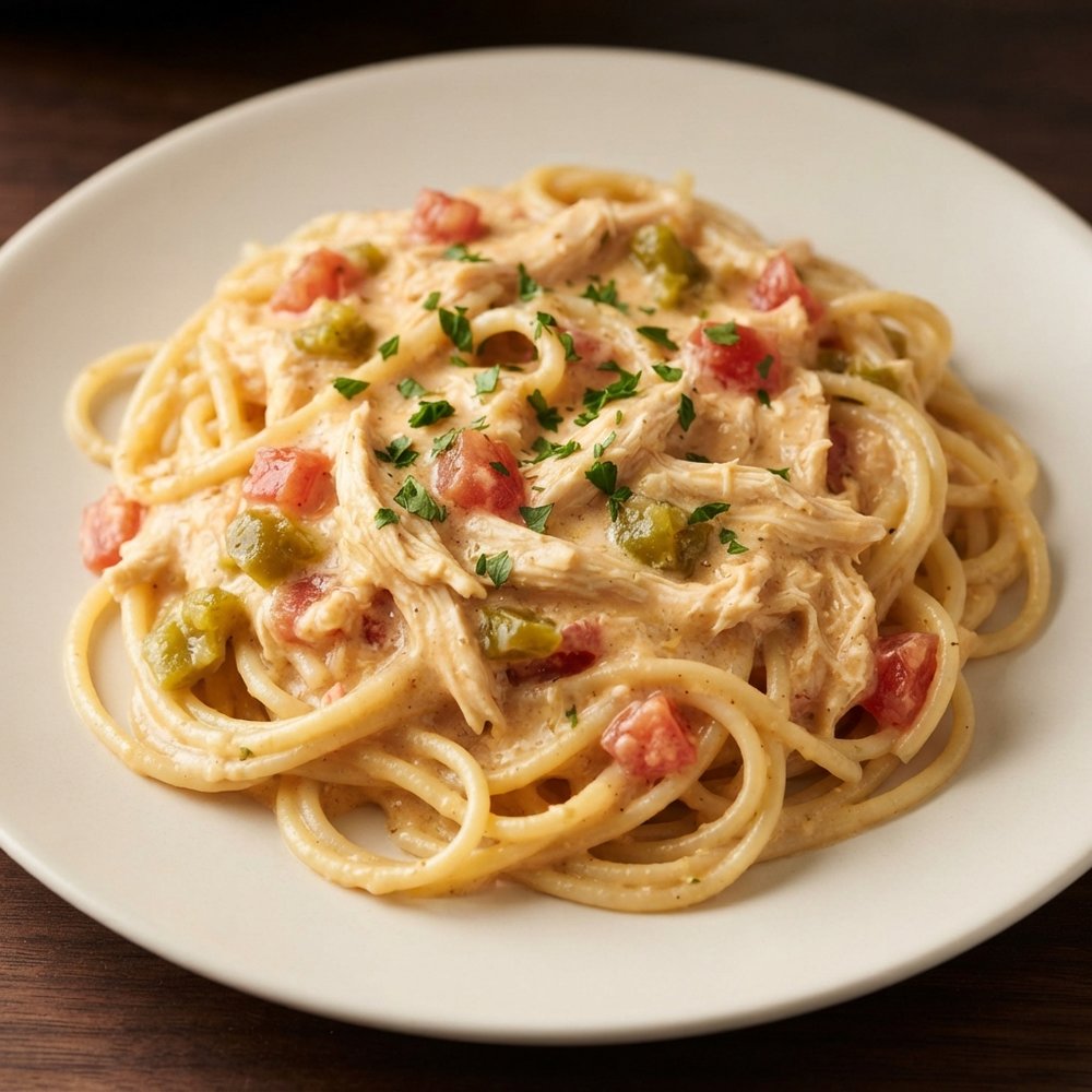 Crockpot Creamy Chicken Spaghetti