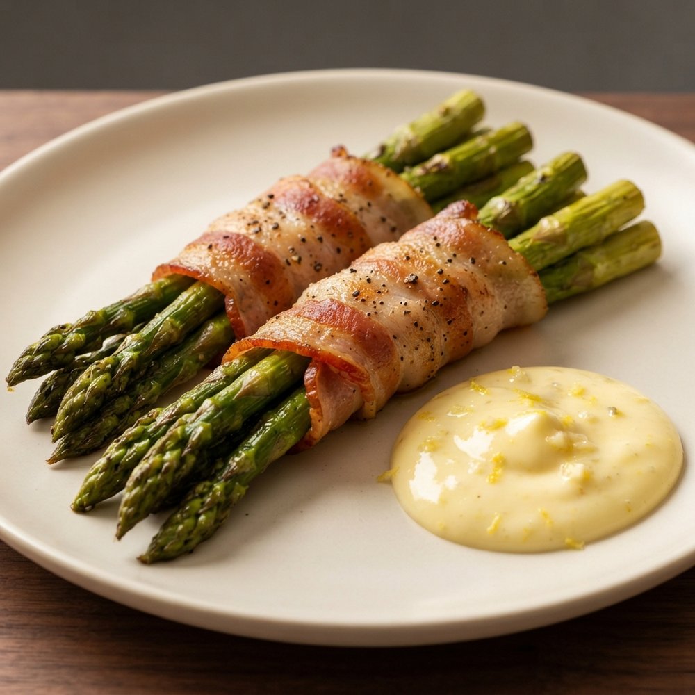 Bacon-Wrapped Asparagus with Bright Lemon Aioli (Keto)