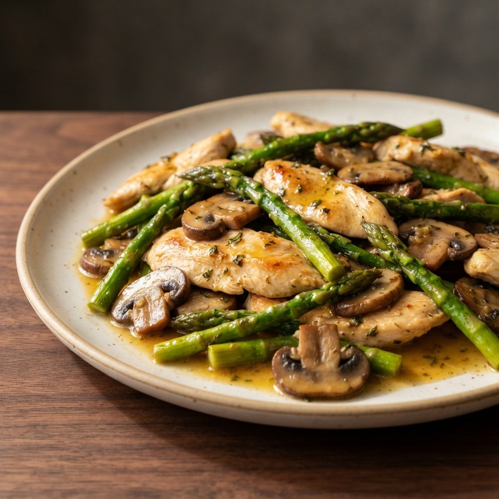 Skillet Chicken with Asparagus and Mushrooms