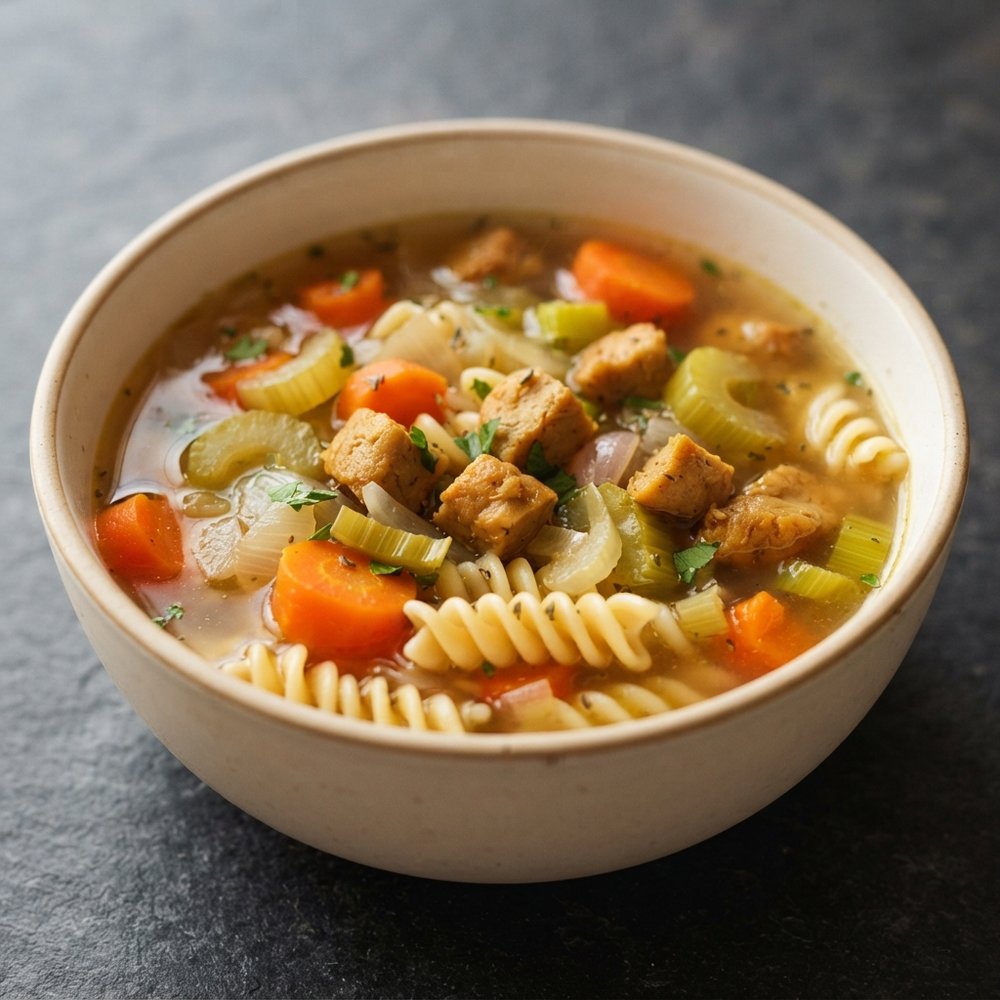 Vegan 'Chicken' Noodle Soup with Seitan
