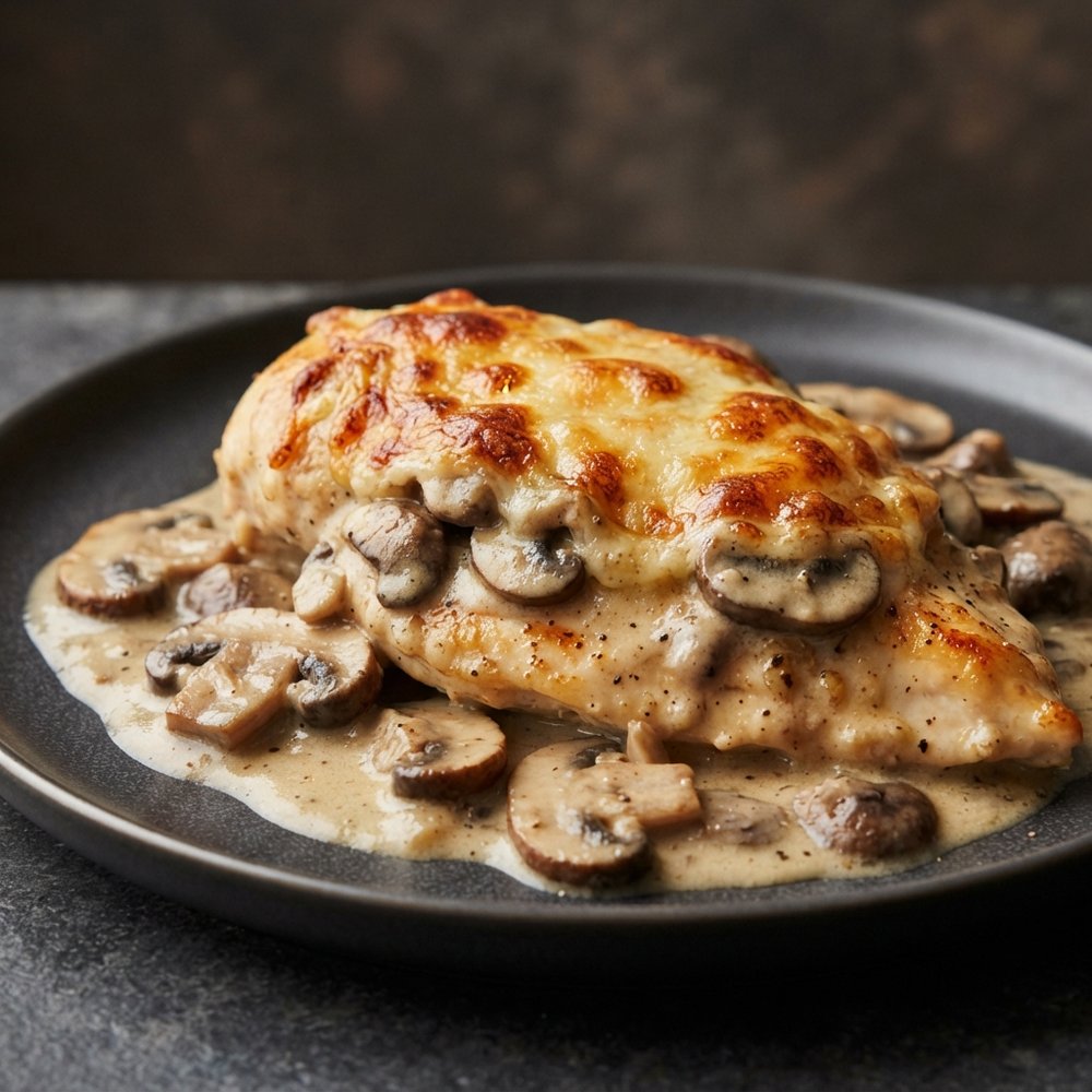 Oven-Baked Asiago Chicken with Mushrooms
